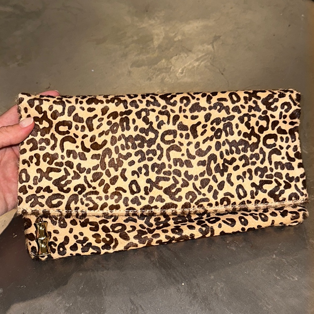 J. McLaughlin leopard print calf hair clutch